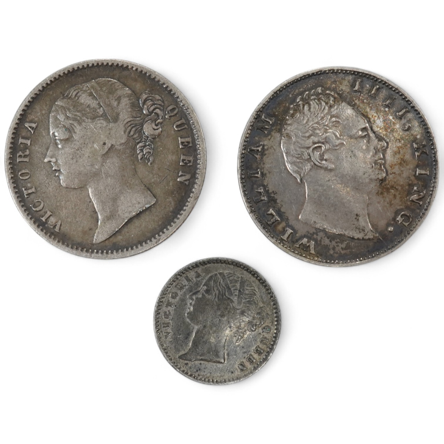 Two Victorian rupees, 1840 and 1835 and a 1/4 rupee 1840